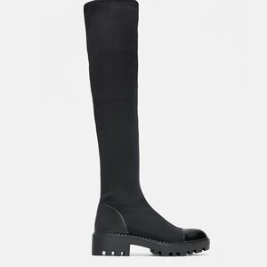 Zara Black Knee-High Lug Sole Ankle Booties